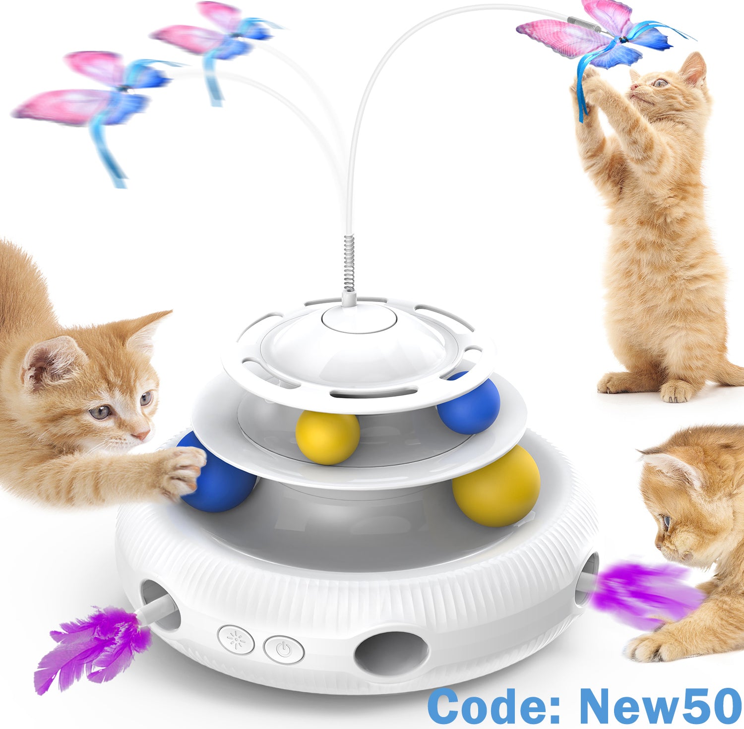 3-in-1 Interactive Cat Toys, Automatic Boredom Relief Kitten Toys 360°  Rotating