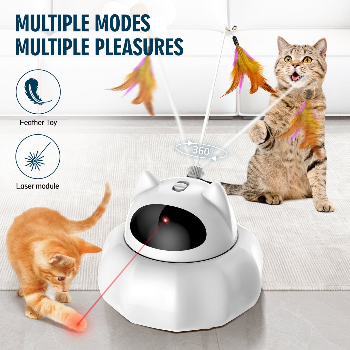 Cat Laser Toy, Automatic Interactive Indoor Toy, Rechargeable White