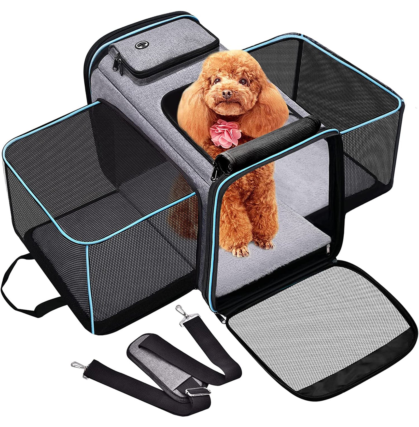  FURHAB Soft-Sided Kennel Pet Carrier Bag 2 Sides Expandable  Airline Approved Carriers for Small Cat Medium Dog, 2 Sides Breathable Mesh  Collapsible Puppy Carrying Case for Travel, up to 16